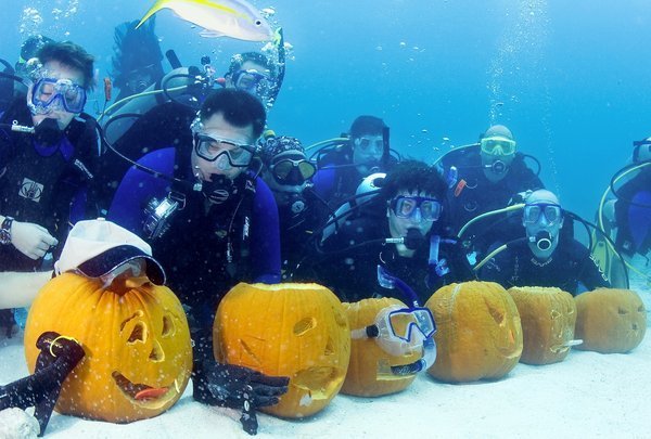 Contestants Create Pumpkin Horrors Underwater